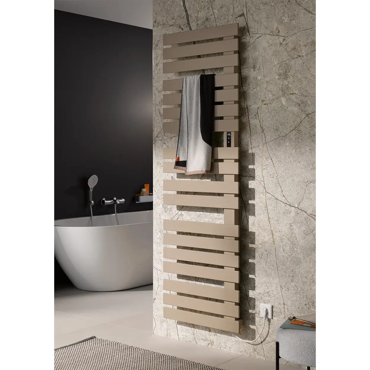 HSK Yenga-E Badheizkörper-rein elektrisch-Touchdisplay-1175x600-einseitig offen-550 Watt-Links-bahama-beige
