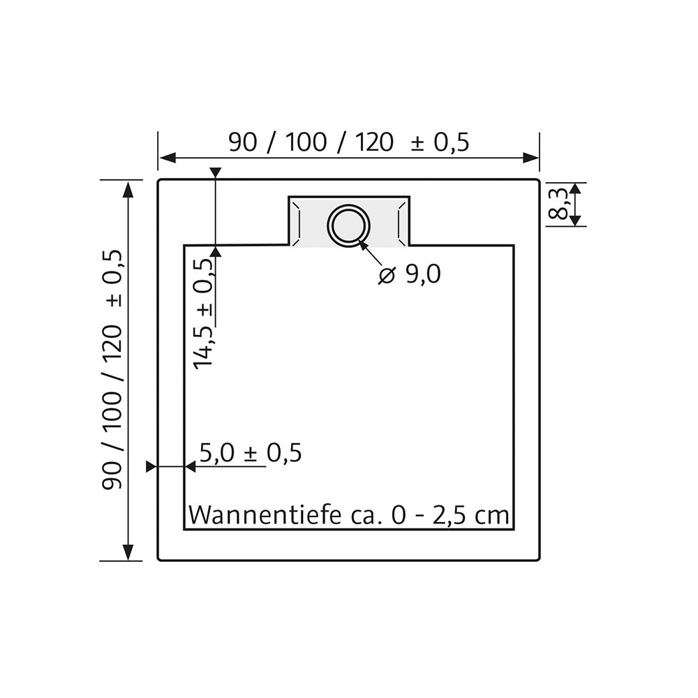 HSK Marmor-Polymer Duschwanne superflach mit Randablauf 100 x 100 cm-mit AntiSlip-Beschichtung