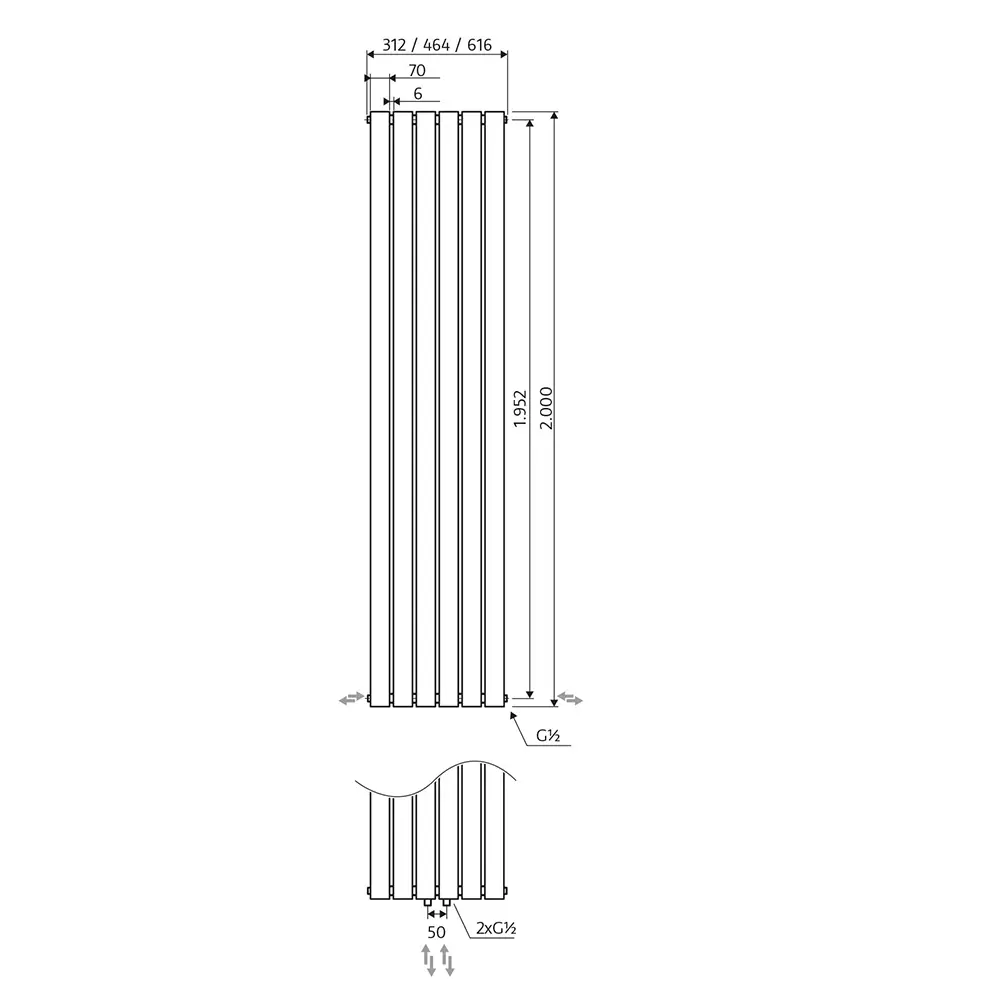 HSK Alto Designheizkörper Vertikal Mittelanschluss 2000 x 616 mm-bahama-beige