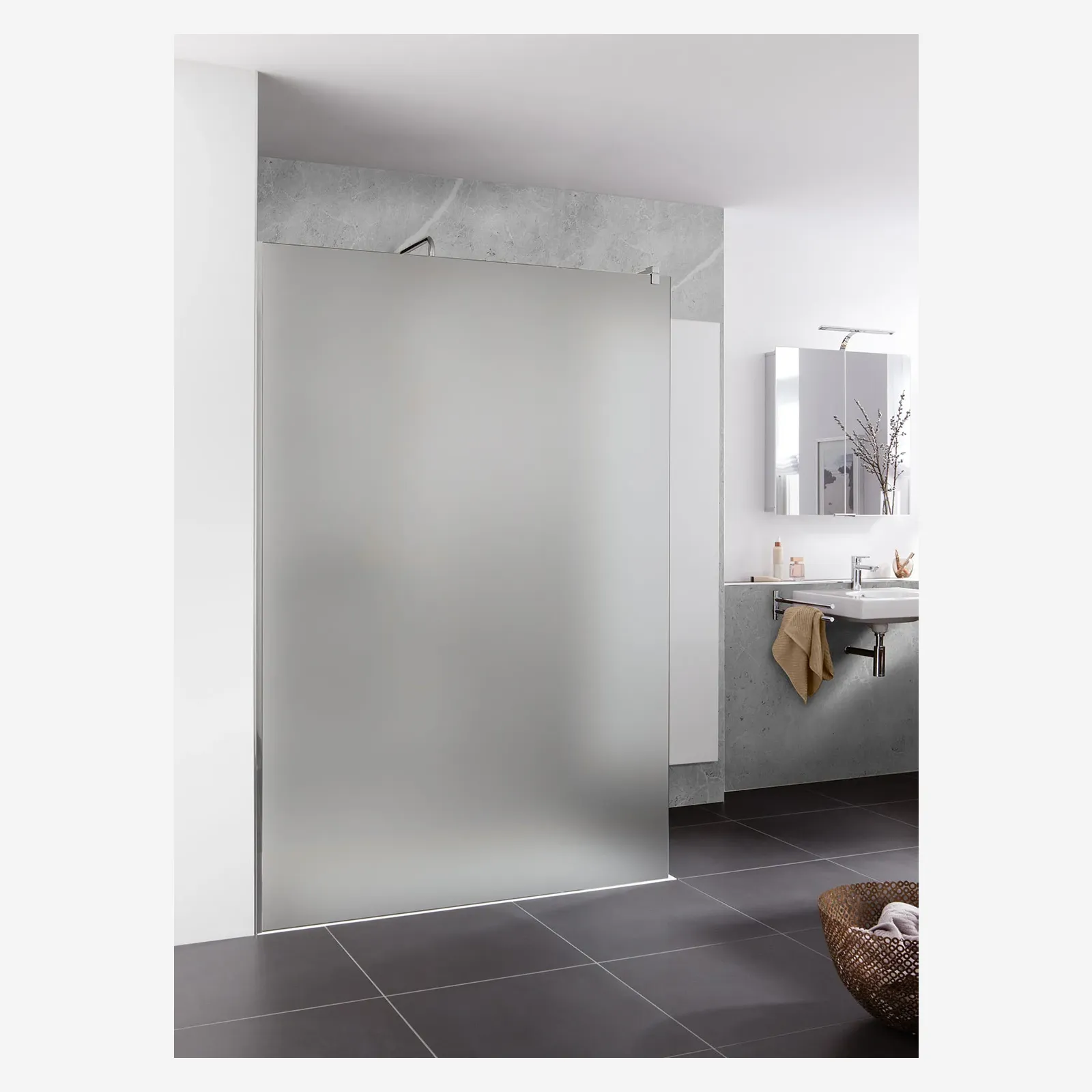 HSK Exklusiv 2.0 Nischentür Drehfalttür 80x200xm-LA-Chrom-optik-Mattglas-mit Edelglasbeschichtung