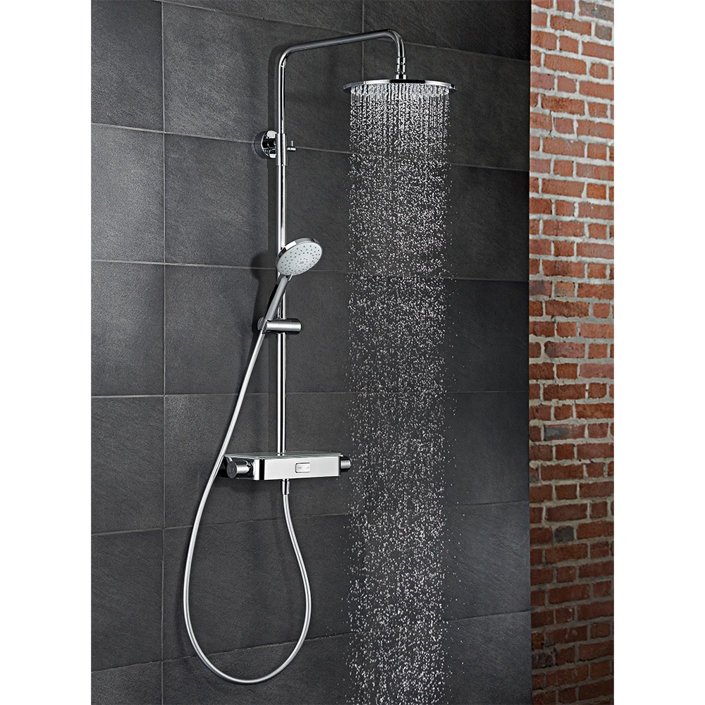 HSK Duschsystem RS 200 AquaSwitch Rund Ablage weiß-Kopfbrause superflach ø 250 mm-Designhandbrause Rund