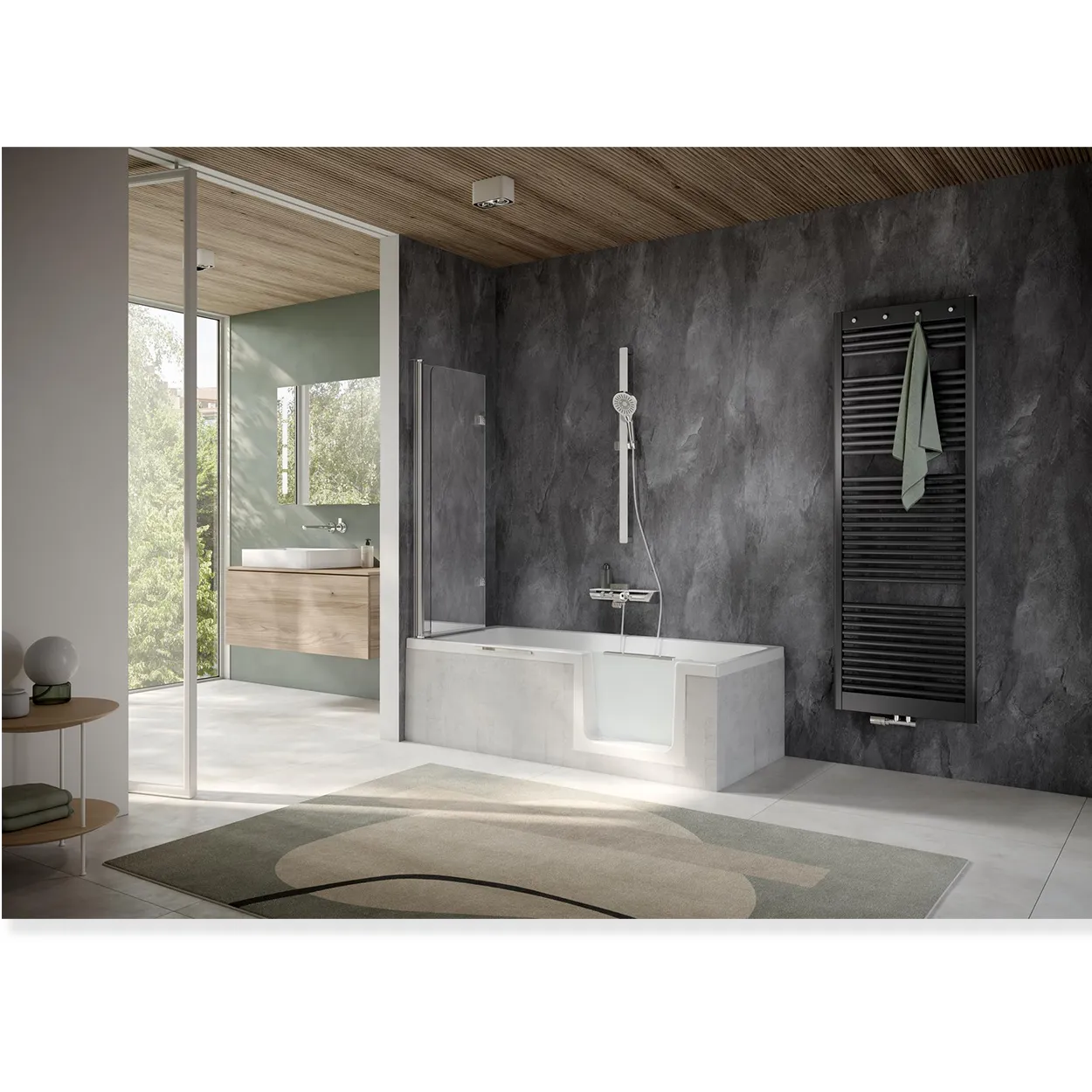 HSK Badewannenaufsatz Favorit Nova 2-teilig pendelbar 90x140cm-LA-Alu Silber-matt-Klar hell HSK Badewannenaufsatz Favorit Nova 2-teilig pendelbar 114x140cm-LA-Chrom-optik-Linea 02-mit Edelglasbeschichtung