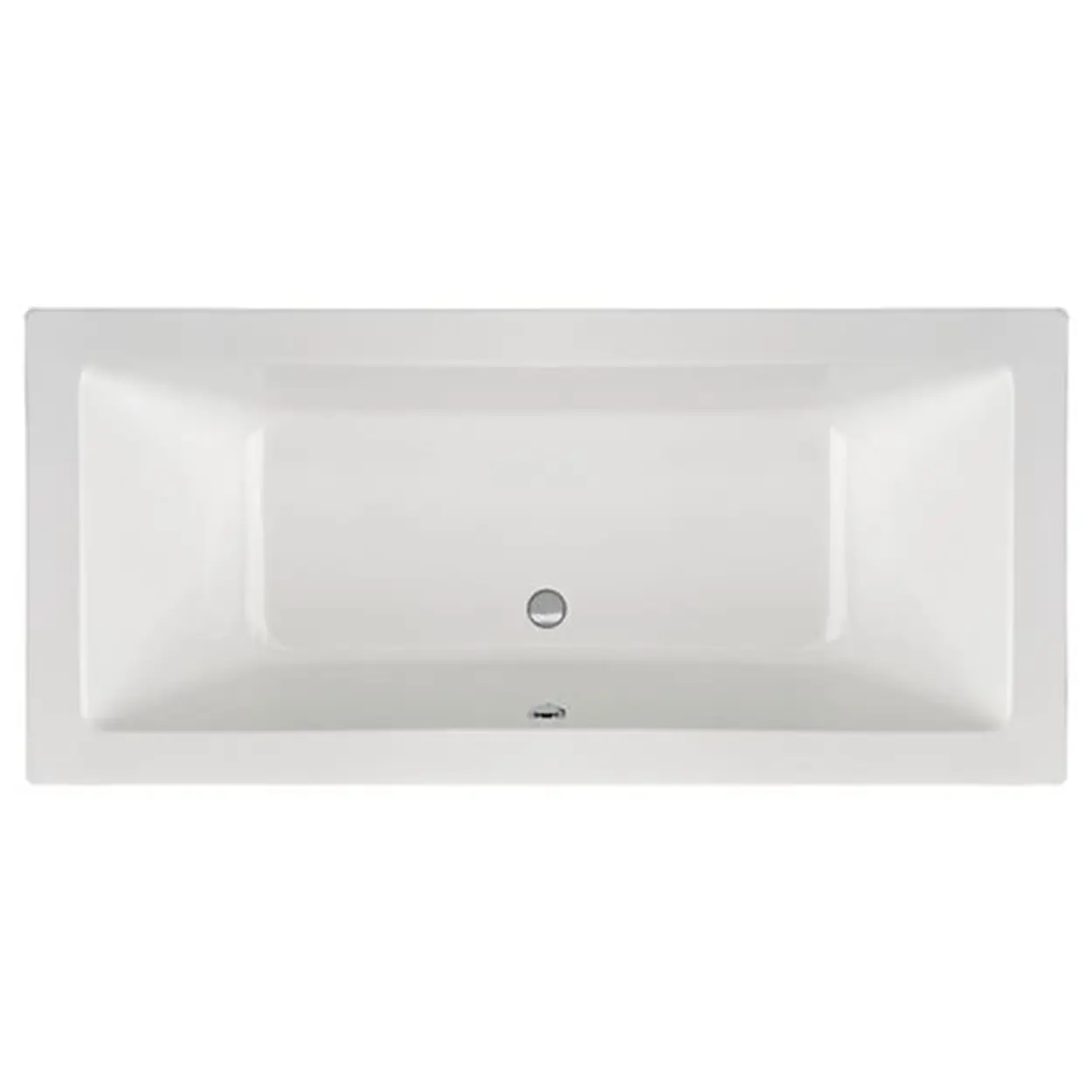 Draufsicht der weißen Rechteckbadewanne Dina Duo 180x80 cm aus Sanitäracryl mit symmetrischer Duo-Liegefläche und Mittelablauf. Draufsicht der weißen Rechteckbadewanne Dina Duo 180x80 cm aus Sanitäracryl mit symmetrischer Duo-Liegefläche und Mittelablauf.