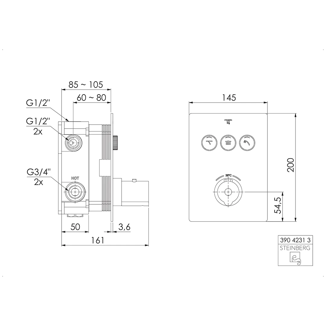 Steinberg Serie 390 Unterputz-Thermostat 3 Verbraucher Chrom Steinberg Serie 390 Unterputz-Thermostat 3 Verbraucher Chrom