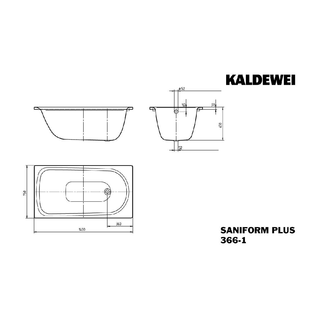Kaldewei Stahl Badewanne SANIFORM PLUS 140 x 75 x 48 cm