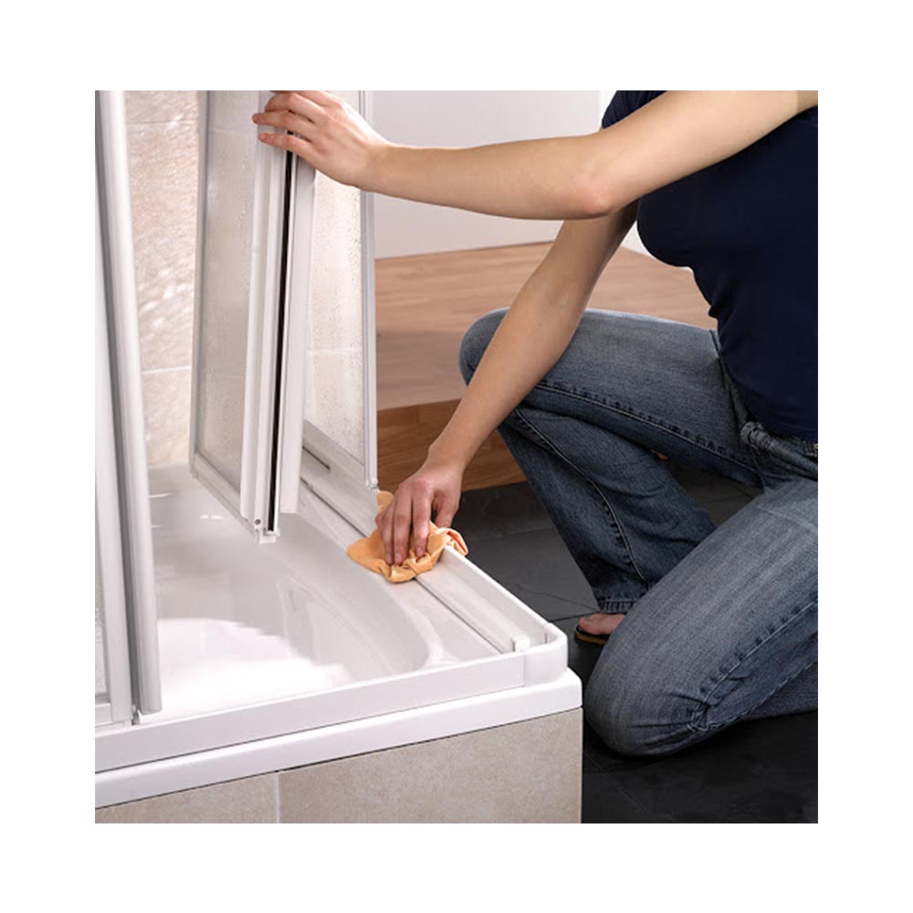 Abklappbare Elemente bei HSK Prima Duschkabine, Eckeinstieg, Schiebetüren, Echtglas mit Edelglasbeschichtung, 900x900mm, Weiß
