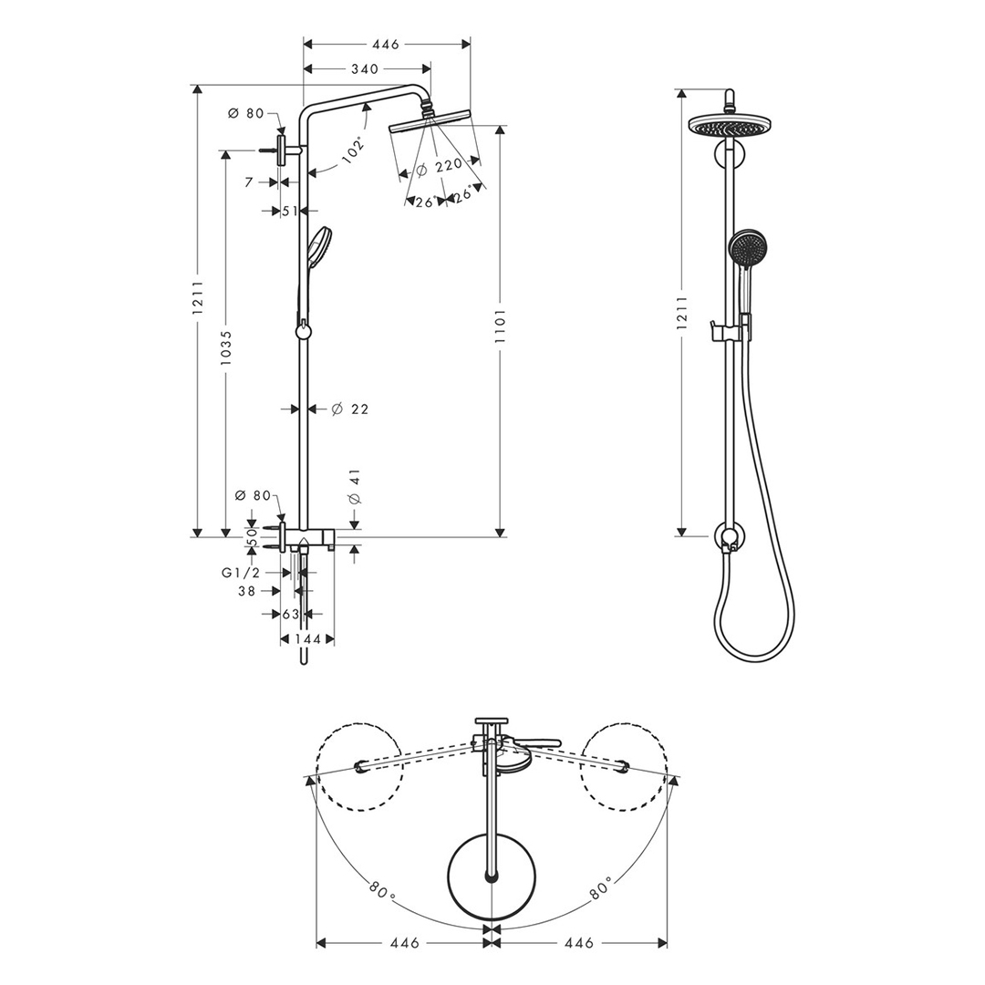 Hansgrohe Showerpipe Croma 220 Reno Chrom Hansgrohe Showerpipe Croma 220 Reno Chrom