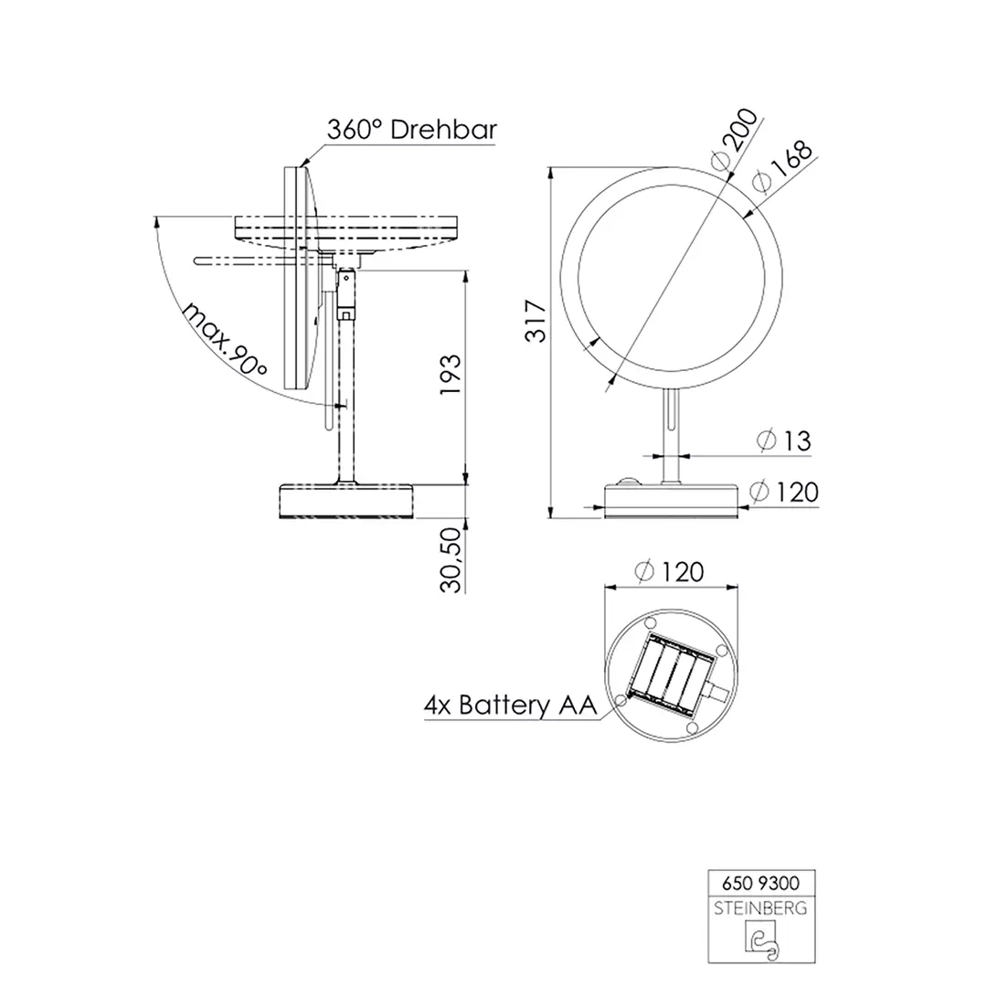 Steinberg Serie 650 LED Stand-Kosmetikspiegel Steinberg Serie 650 LED Stand-Kosmetikspiegel