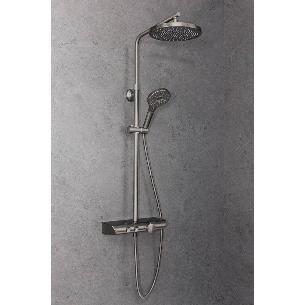 HSK Duschsystem AquaX Pro 200 Thermostat mit Ablage-Kopfbrause flach ø 250 mm-Gunmetal gebürstet