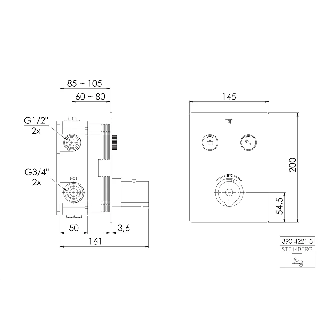 Steinberg Serie 390 Unterputz-Thermostat ¾ Zoll Chrom Steinberg Serie 390 Unterputz-Thermostat ¾ Zoll Chrom
