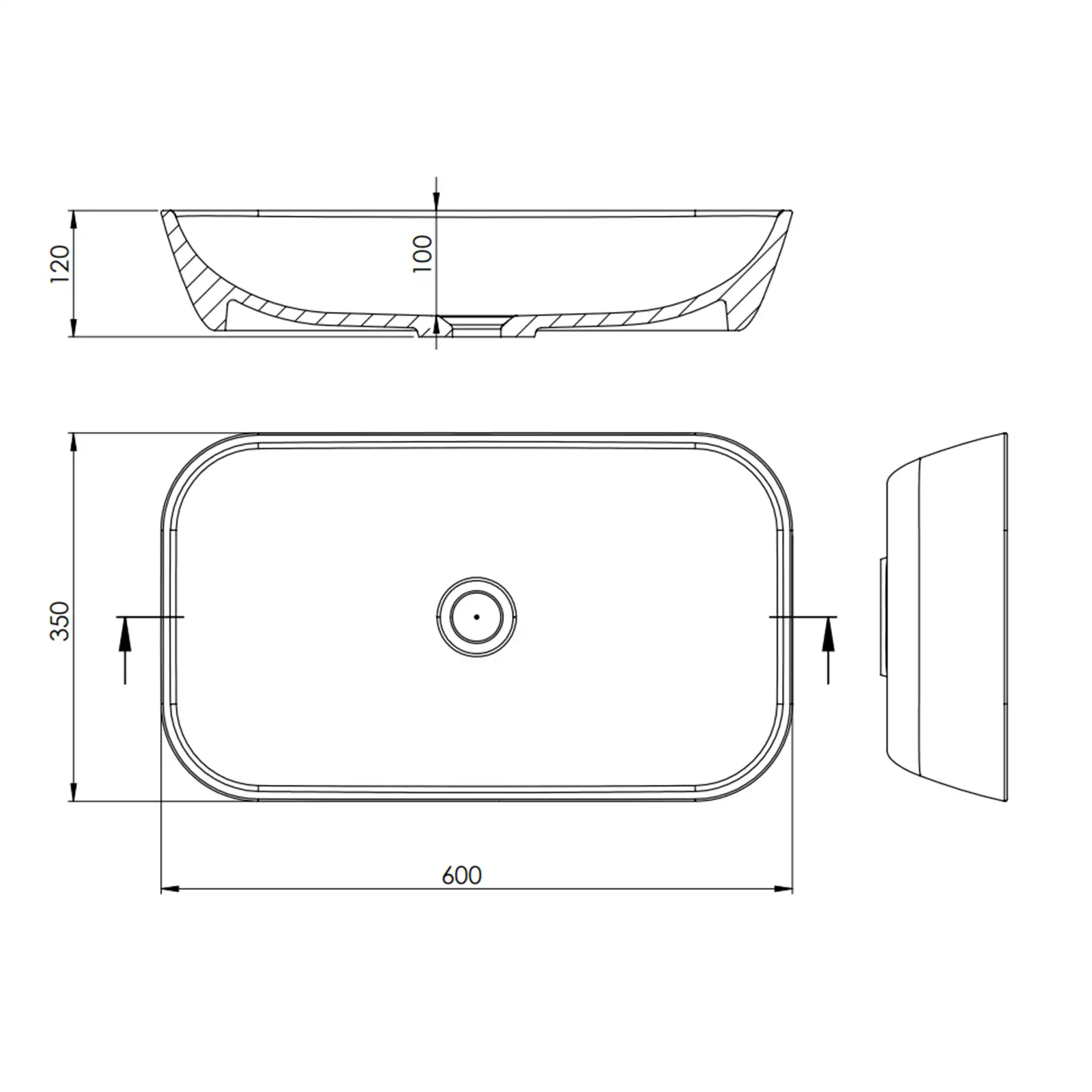 Schröder Mona Aufsatzwaschtisch 60 × 35 cm – Schneeweiß Matt