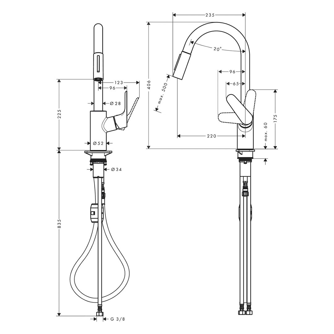 hansgrohe Spültischmischer 240 Focus M41 Ausziehbrause 2jet hansgrohe Spültischmischer 240 Focus M41 Ausziehbrause 2jet