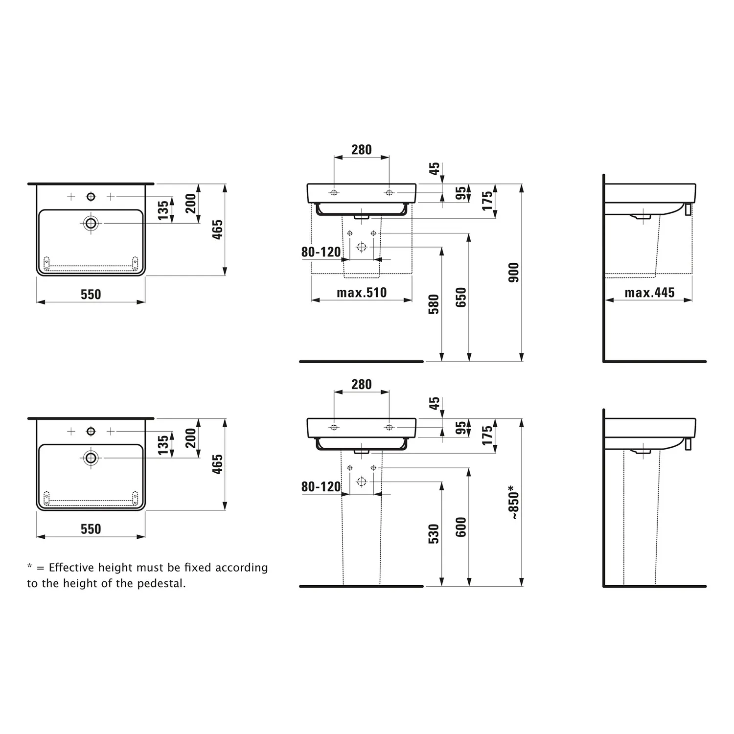 Laufen Waschtisch Pro S 465x550x175mm mit Überlauf