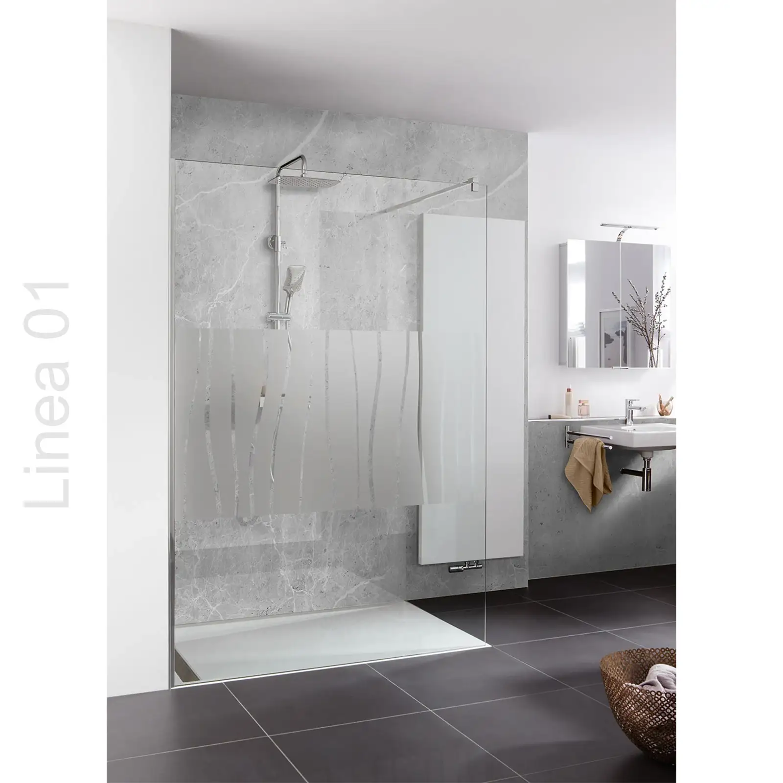 HSK Duschkabine Favorit Nova Runddusche 4-teilig pendelbar 90x90 cm-Alu Silber-matt-Linea 01 HSK Duschkabine Favorit Nova Drehtür mit Seitenwand 100x100 cm-RA-Chrom-optik-Linea 01-mit EGB