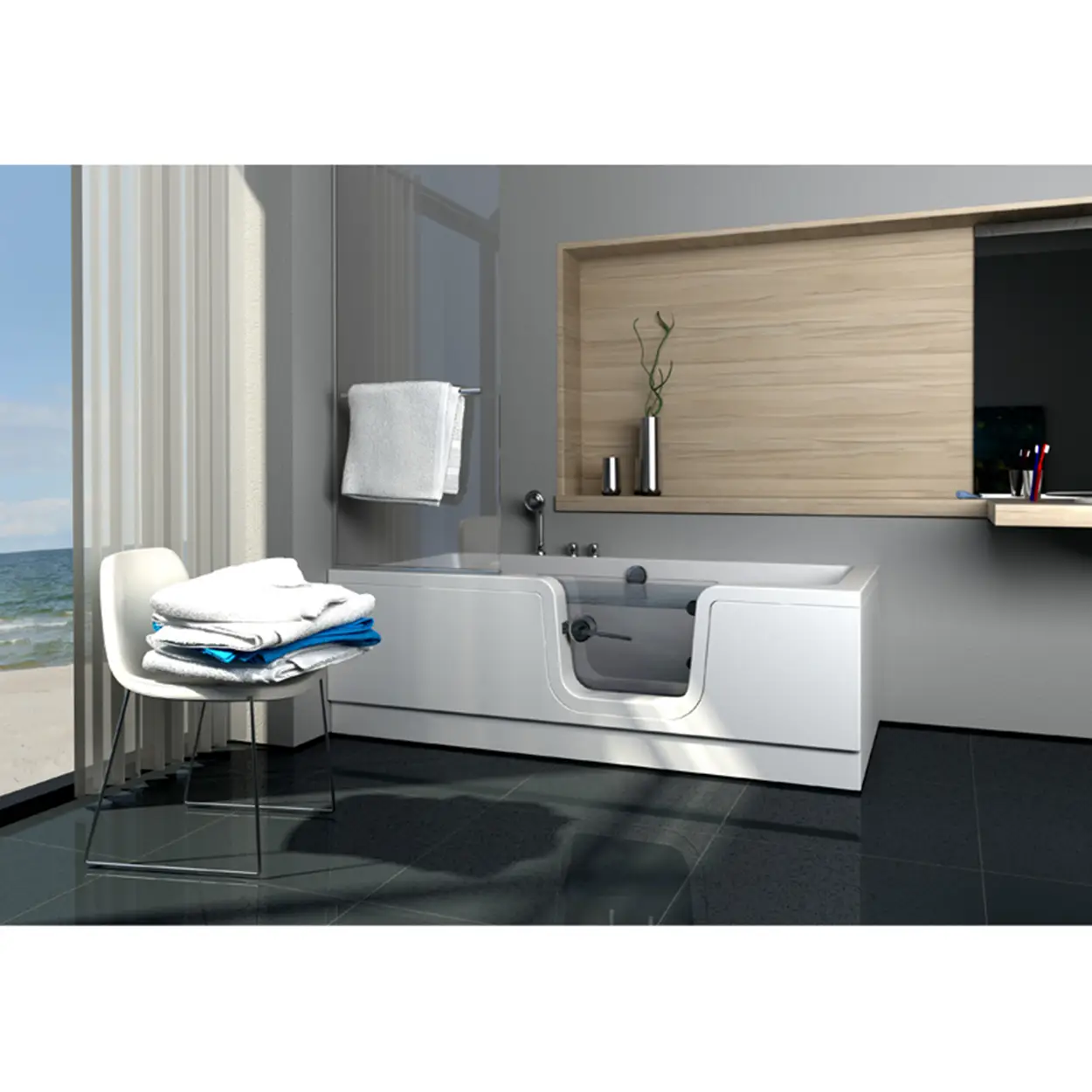 CSW Puerta Badewanne mit Tür-Schürze vormontiert links