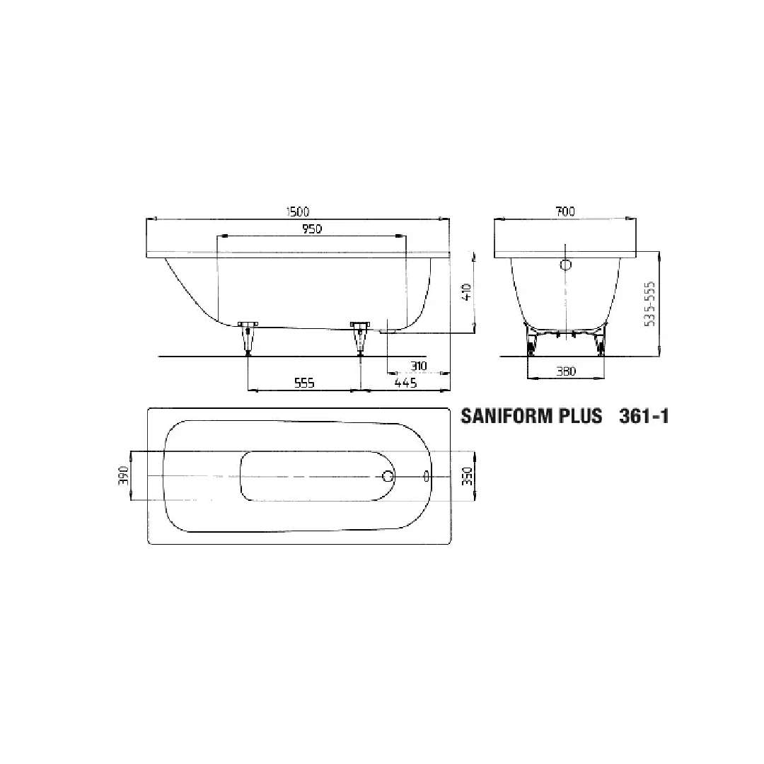 Kaldewei Stahl Badewanne SANIFORM PLUS 150 x 70 x 41 cm