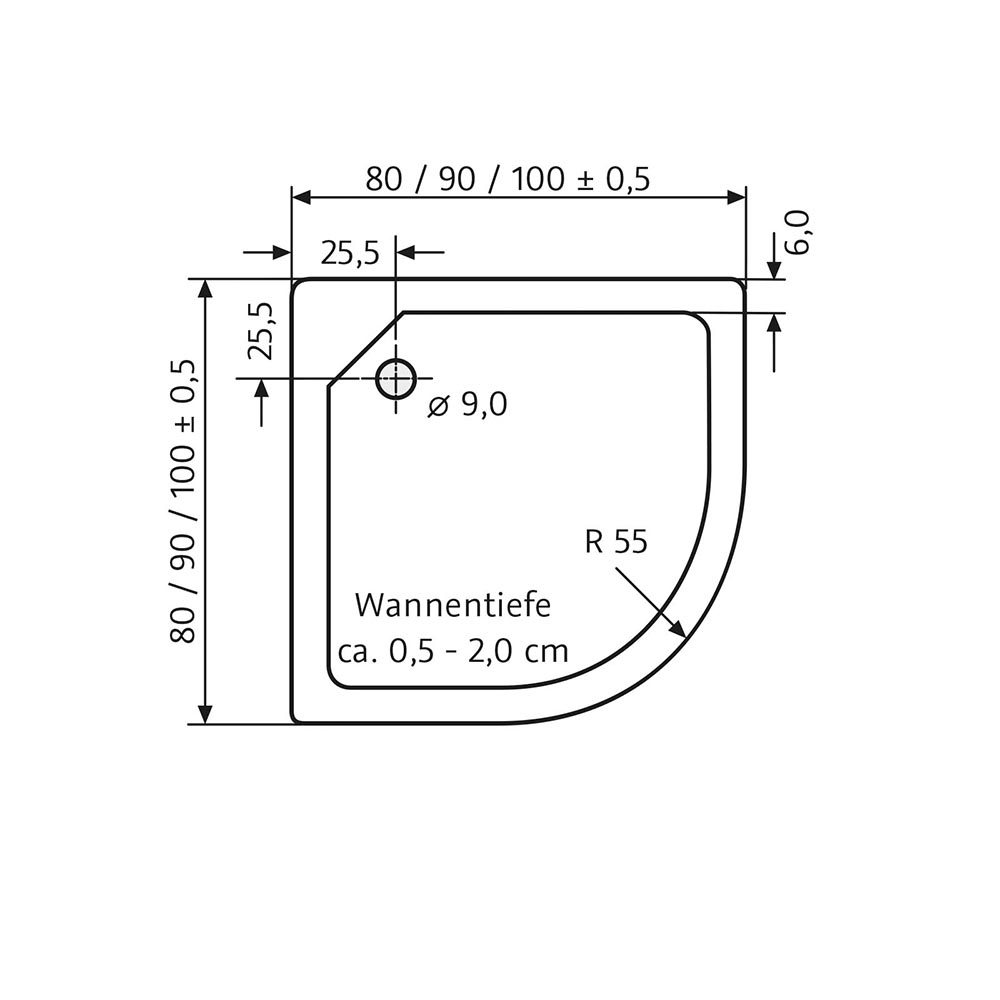 HSK Acryl Viertelkreis Duschwanne - Superflach