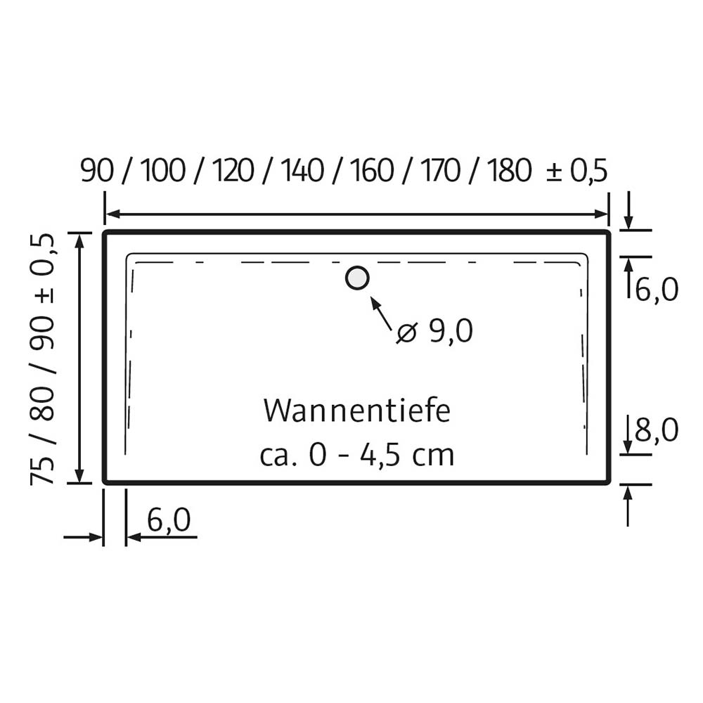 HSK Acryl Duschwanne - superflach - 80 x 170 cm weiß ohne Aquaproof-Dichtset ohne AntiSlip-Beschichtung