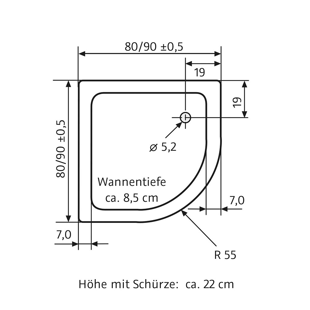  80 x 80 cm-weiß-ohne Aquaproof-Dichtset-ohne AntiSlip-Beschichtung