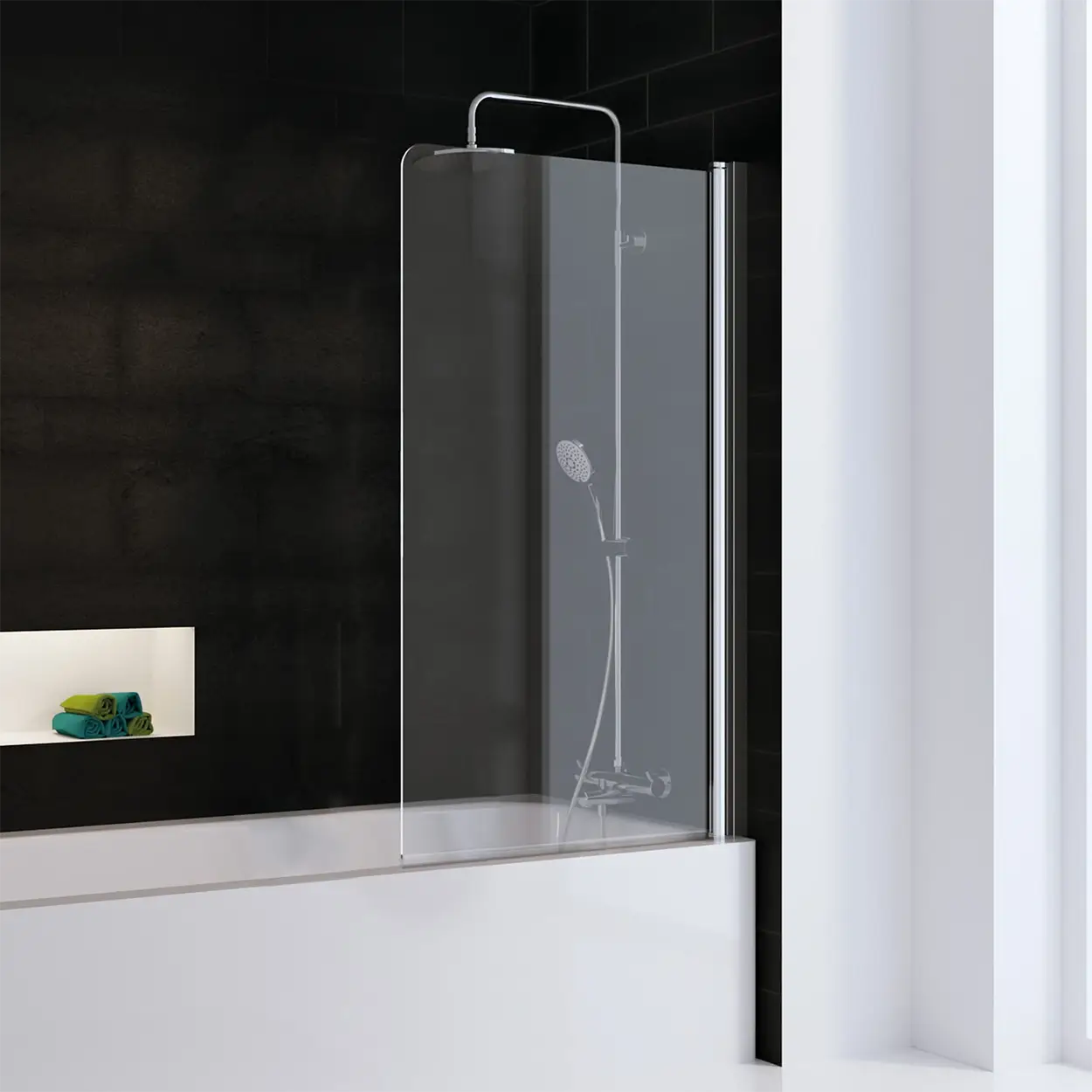 HSK Badewannenaufsatz Favorit Nova 1-teilig pendelbar 140x80cm-RA-Chrom-optik-Linea 02-mit Edelglasbeschichtung