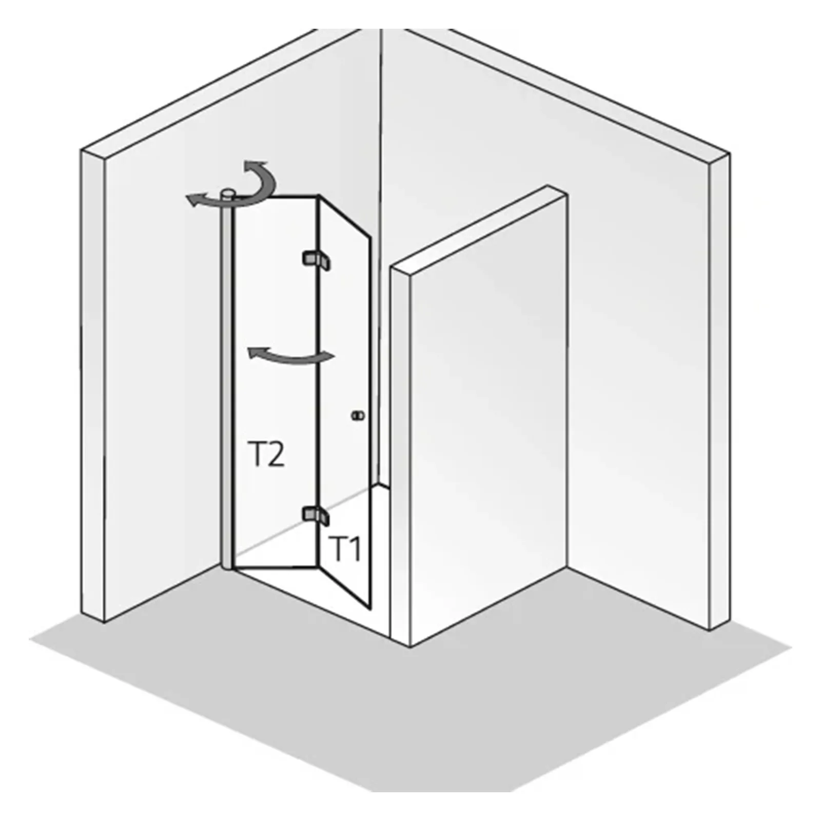 HSK Exklusiv 2.0 Nischentür Drehfalttür 100x200xm-LA-01-Chrom-optik-Nebel-mit TwinSeal Beschichtung