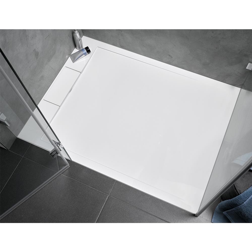 Marmor-Polymer Duschwanne superflach mit Randablauf-Rechteck-90 x 120 cm-mit AntiSlip-Beschichtung-mit Aquaproof-Dichtset
