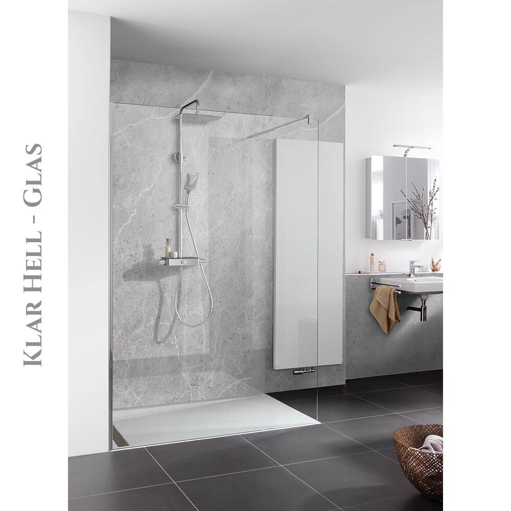 HSK Walk In Easy Comfort Duschabtrennung - Frontelement 1600 mm-Alu Silber-matt-Klar hell-Mit Edelglasbeschichtung