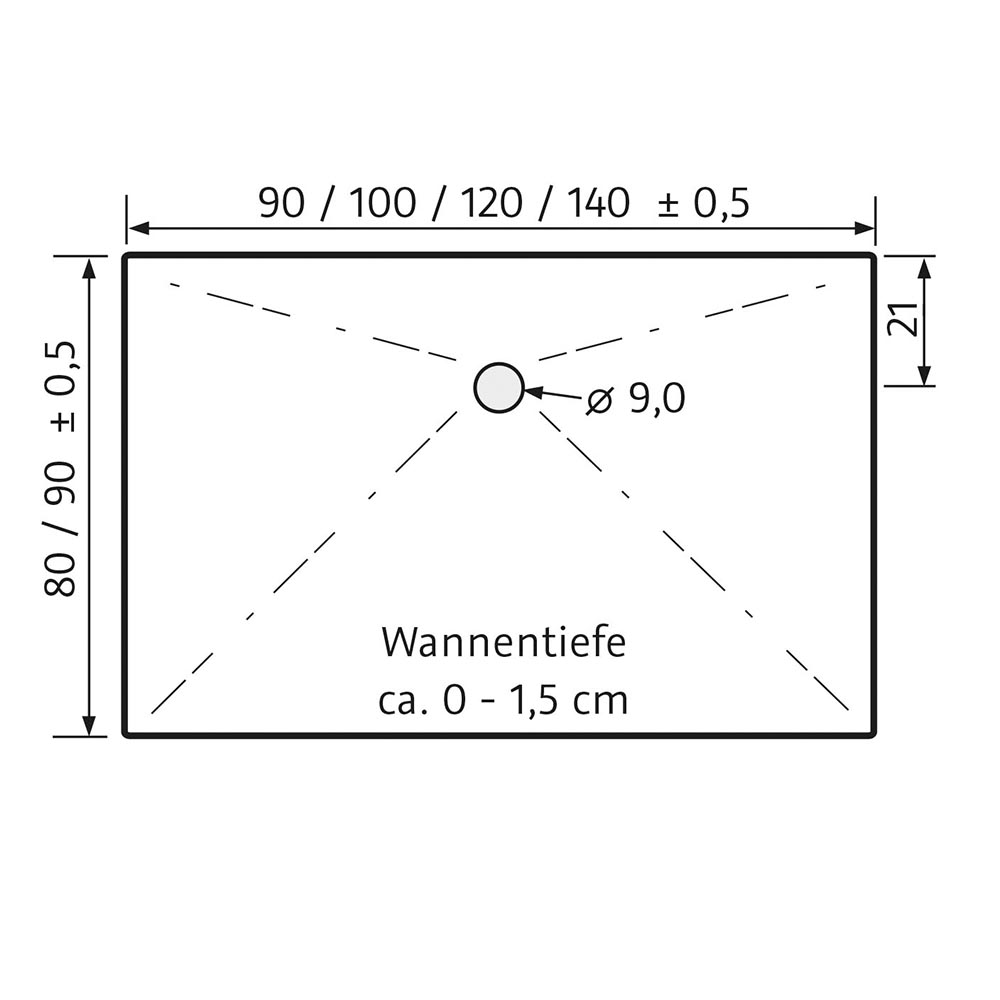 HSK Marmor-Polymer Rechteeck Duschwanne-plan-Weiß-80 x 120 cm-ohne Aquaproof-Dichtset-ohne AntiSlip-Beschichtung