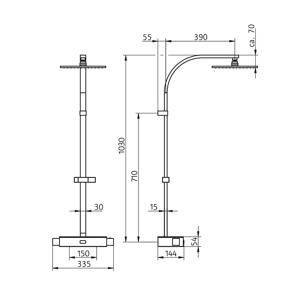 HSK Duschsystem RS 500 AquaSwitch Thermostat Eckig Ablage schwarz-Kopfbrause-250 x 250 x 8 mm flach-Designhandbrause Eckig