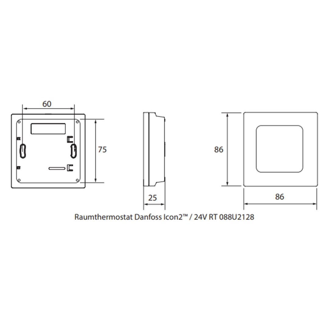 Danfoss Aufputzthermostat ICON2 24V-Mit LED Display 088U2128 Danfoss Icon2 Aufputzraumthermostat 24V, mit LED-Display-Version, Aufputz tz