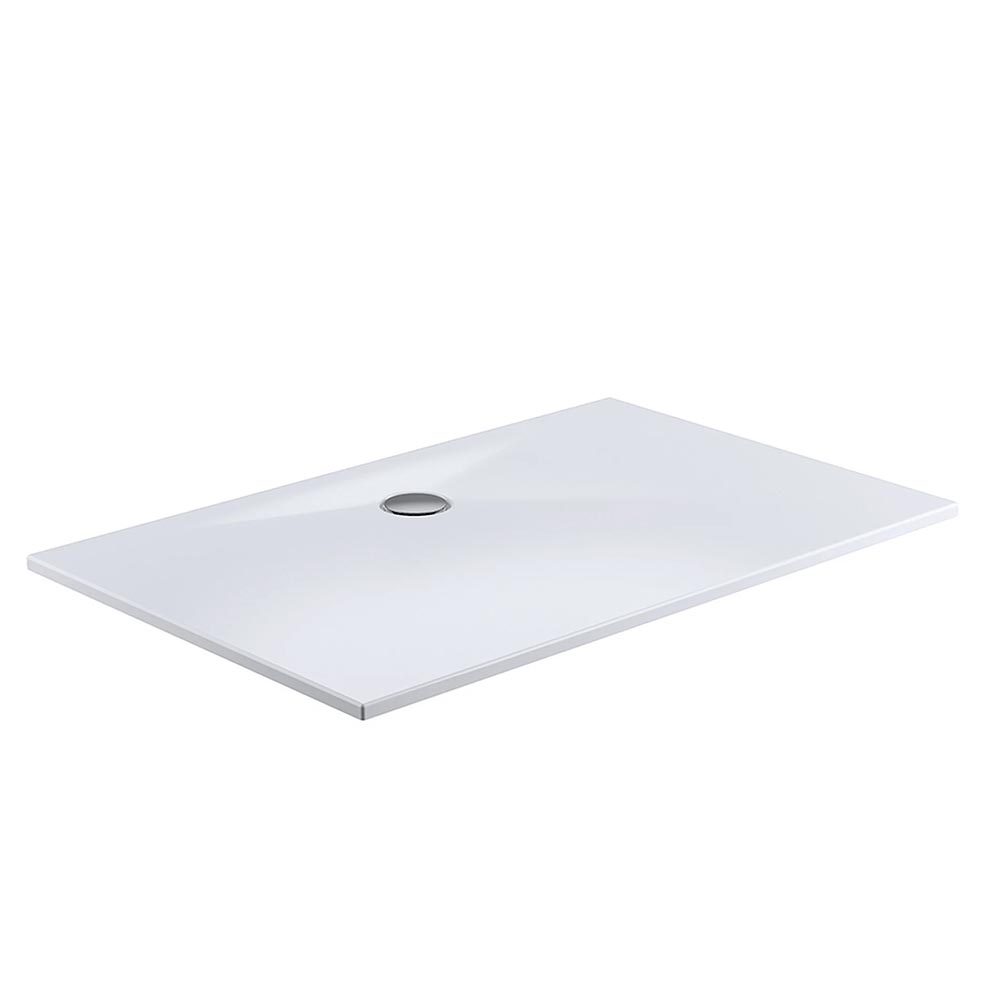 HSK Marmor-Polymer Rechteeck Duschwanne-plan-Weiß-80 x 90 cm-mit Aquaproof-Dichtset-ohne AntiSlip-Beschichtung
