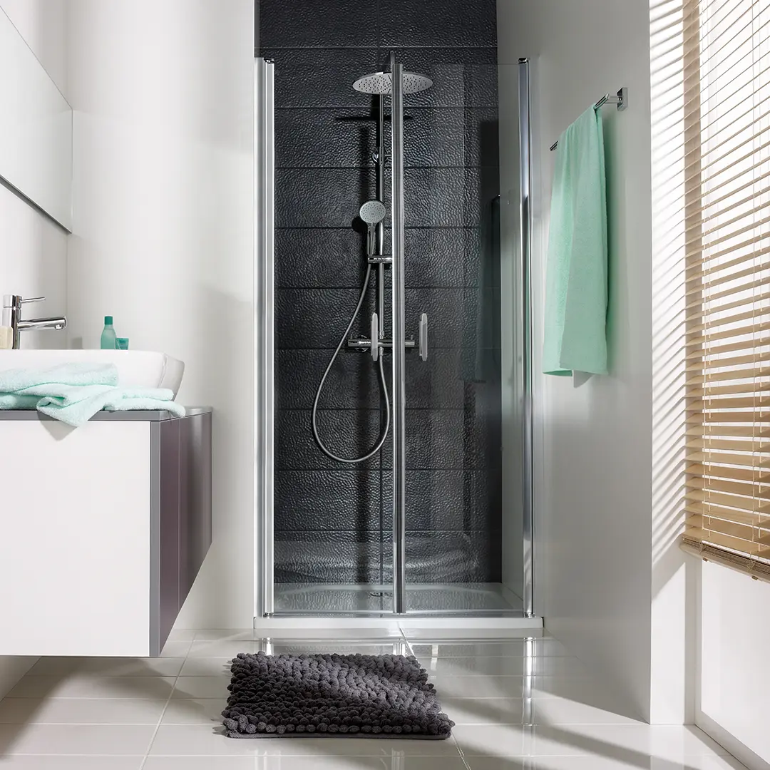 HSK Favorit Nova Pendeltür Nische 75cm Alu Silber-matt-Klar hell HSK Favorit Nova Pendeltür Nische 100cm 2-tlg Chrom-optik-Linea 02-mit EGB