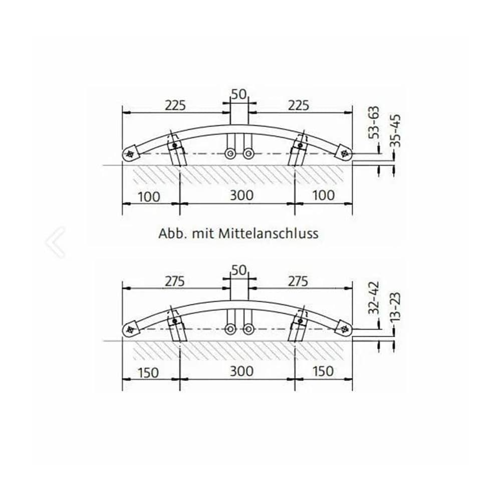 HSK Line Round Badheizkörper gebogen Mittelanschluss alle Größen weiß-matt-775 x 500 mm