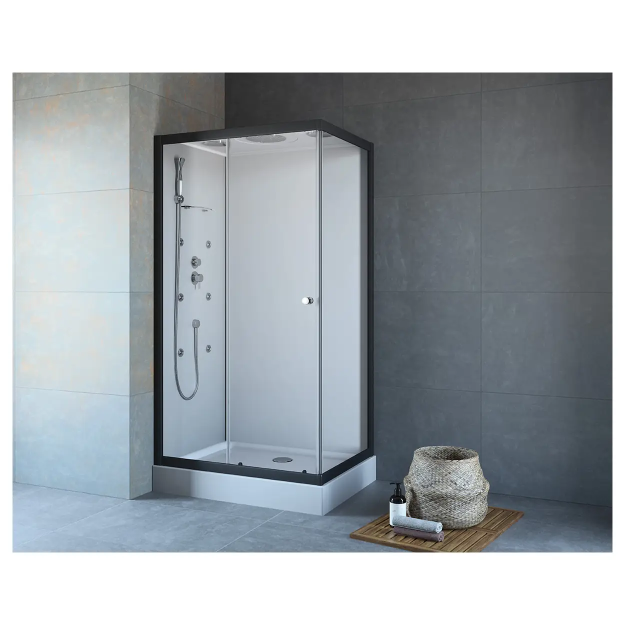 Koplettdusche FAST Drehtuer mir Seitenwand 1100x800 mm