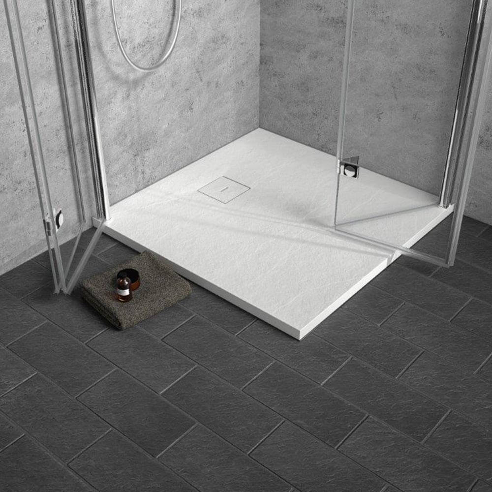 HSK Marmor-Polymer Rechteck Duschwanne Steinoptik 75 x 140 cm-weiß-ohne AntiSlip-Beschichtung
