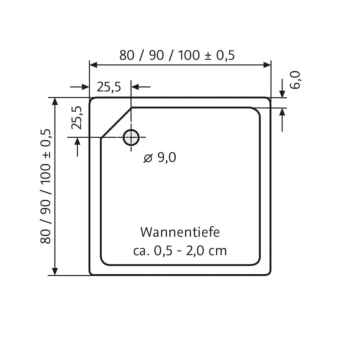 HSK Marmor-Polymer Quadrat Duschwanne superflach-Weiß-90 x 90 cm-mit AntiSlip-Beschichtung-ohne Aquaproof-Dichtset