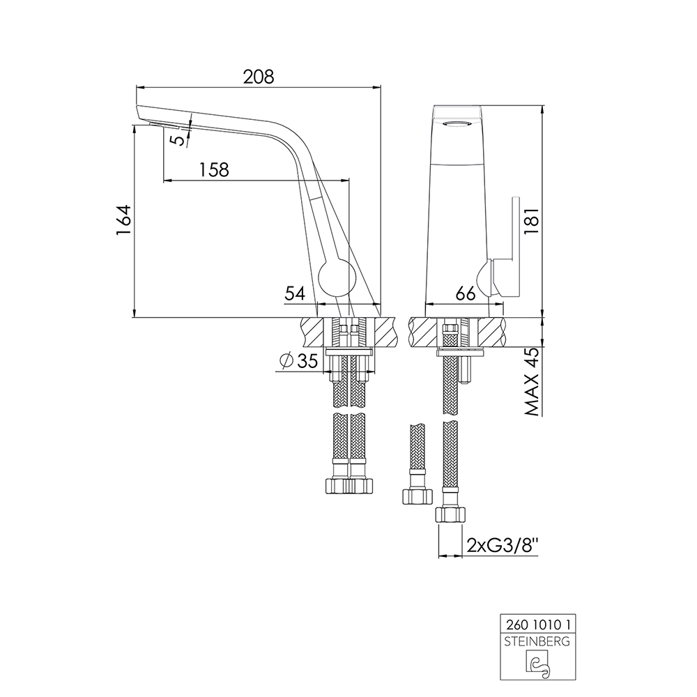 Steinberg Serie 260 Waschtisch-Einhebelmischer ohne Ablaufgarnitur Brushed Nickel