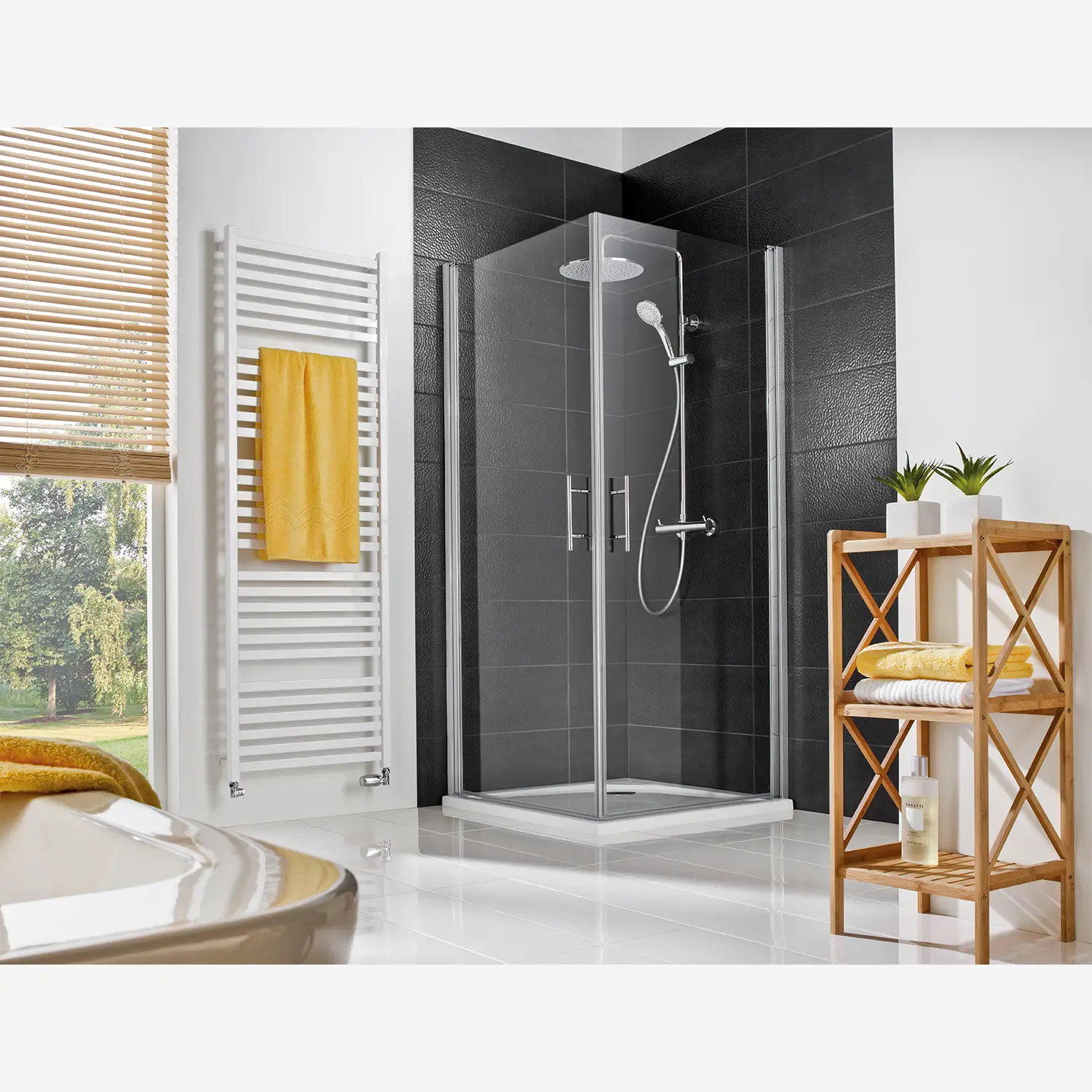 HSK Favorit Nova Eckeinstieg Pendeltür 100 x 100 cm Chrom-optik-Linea 02-mit Edelglasbeschichtung