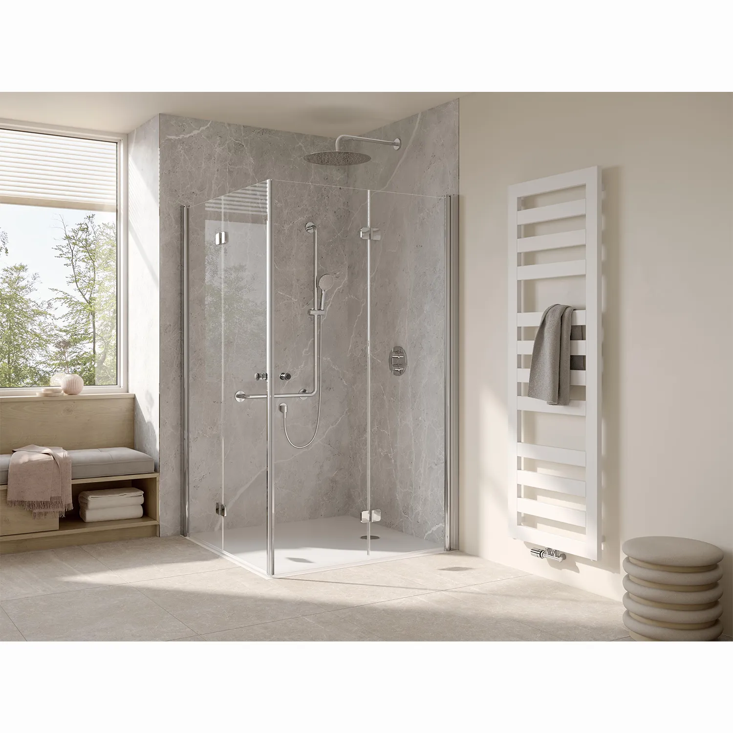 HSK Exklusiv 2.0 Duschkabine 4 tlg. 140x140cm-Schwarz-matt-Bodennebel-mit TwinSealBeschichtung