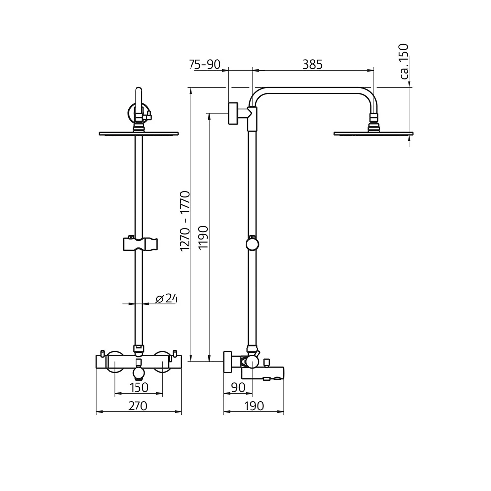 Das HSK RS 200 Badewannen-Sicherheitsthermostat Duschsystem flach Kopfbrause ø 250 mm