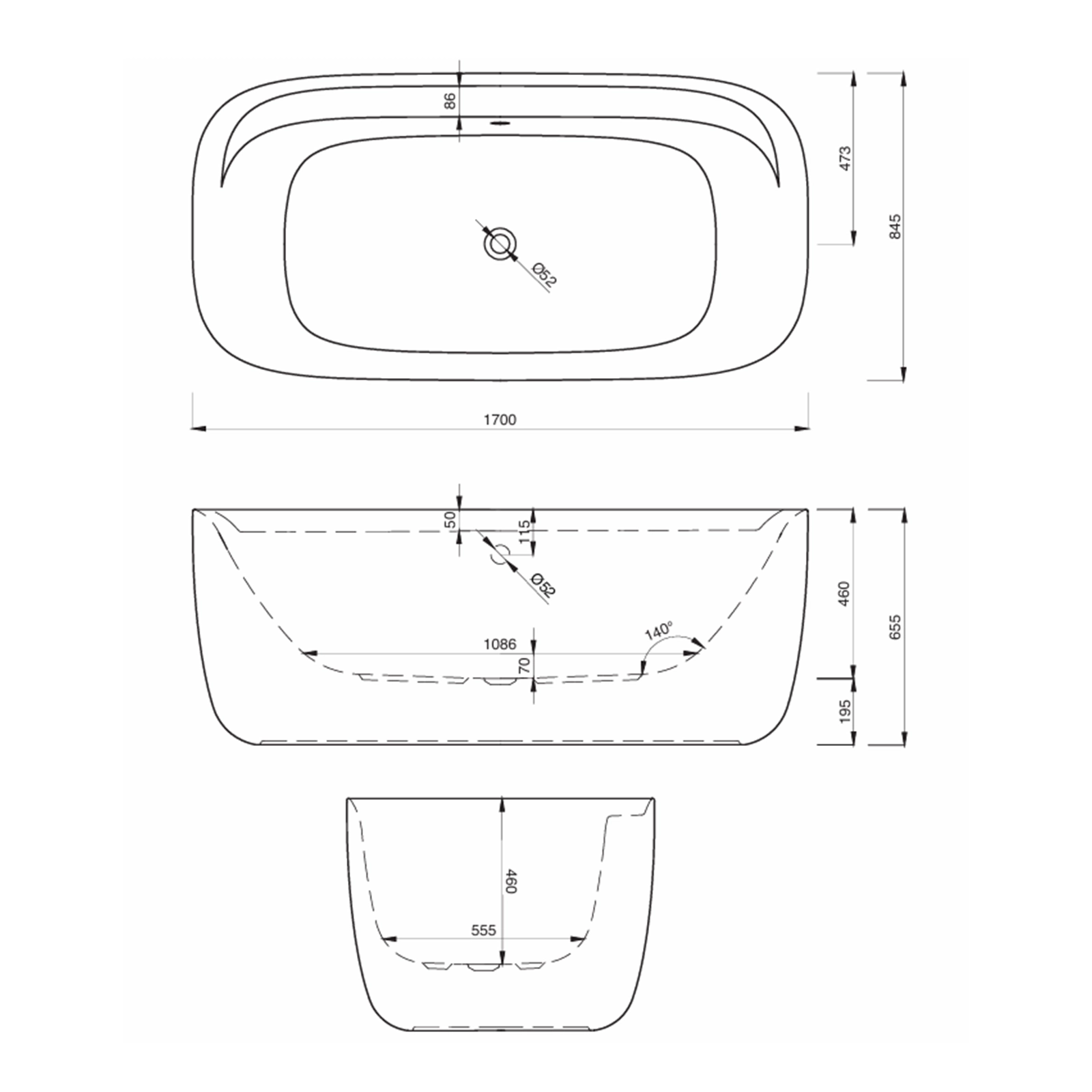 Schröder Lutter freistehende Ovalbadewanne 170 × 84,5 cm mit Schürze