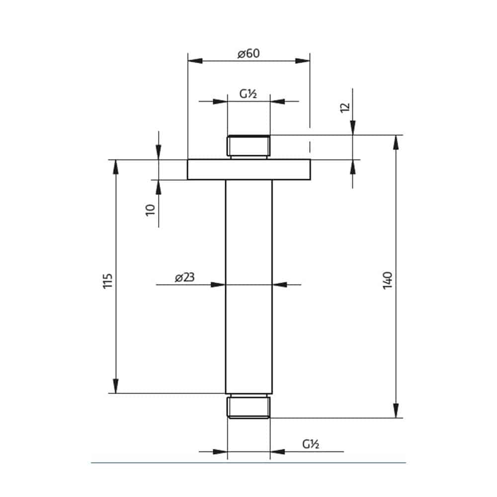 Deckenarm HSK Rund 140mm mit Rosette technische Zeichunug