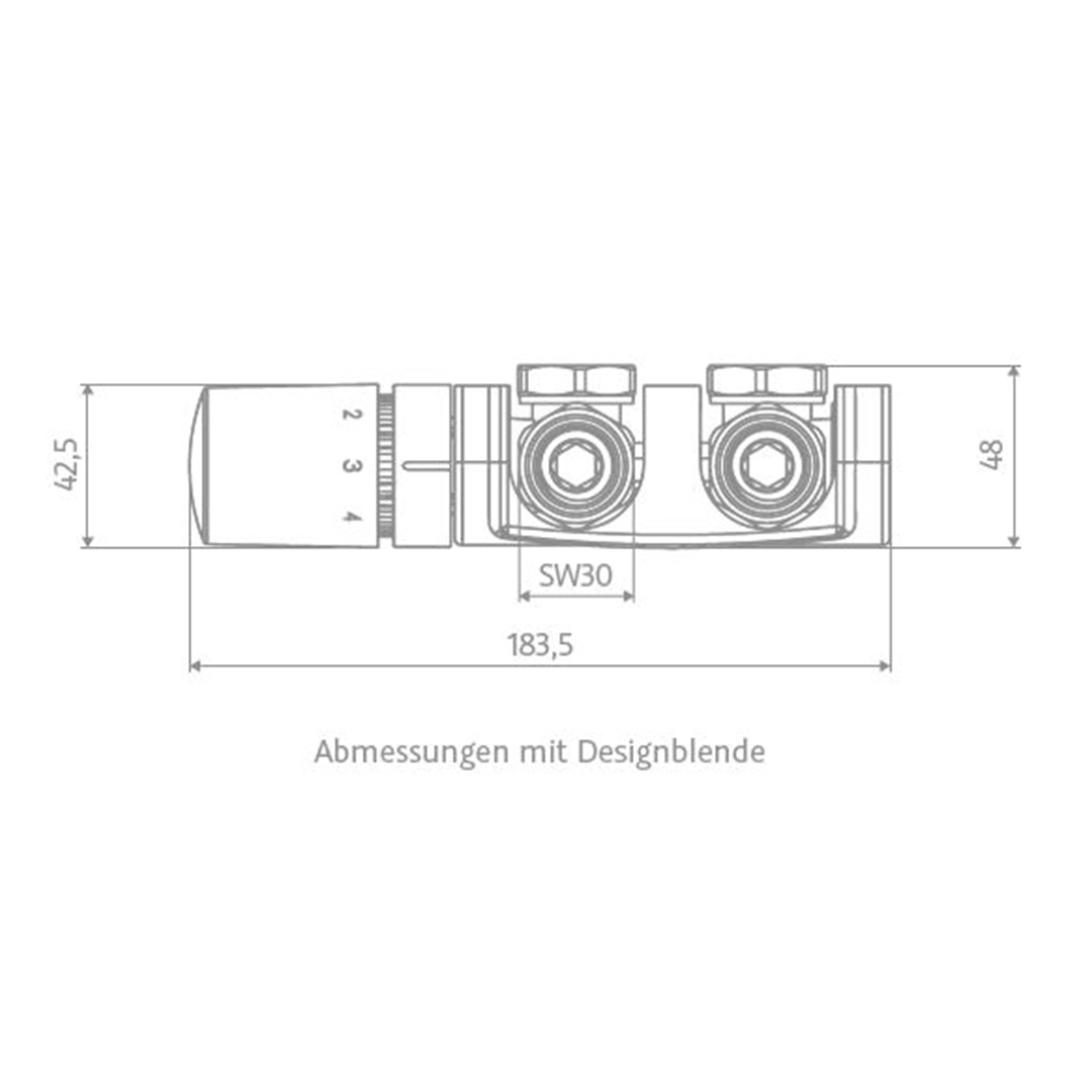 HSK Universal Multiblock Kompaktventil Mittelanschluss Eck- Durchgangsform schwarz-matt HSK Komplaktverntil Multiblock schwarz-matt 890840-68 Skizze 1