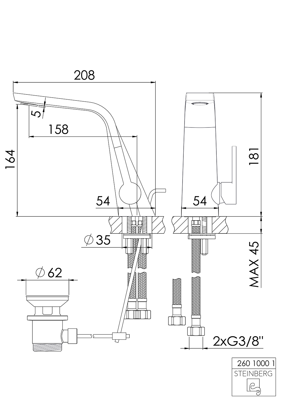 Steinberg Serie 260 Waschtisch-Einhebelmischer mit Ablaufgarnitur chrom Steinberg Serie 260 Waschtisch-Einhebelmischer mit Ablaufgarnitur chrom