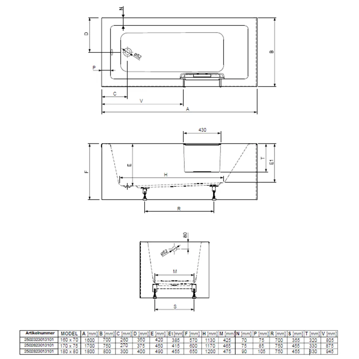 Uppsala Easy Badewanne 160x70x42 cm Badewanne-Tür rechts Uppsala Easy Badewanne 180x80x49 cm Badewanne-Tür rechts