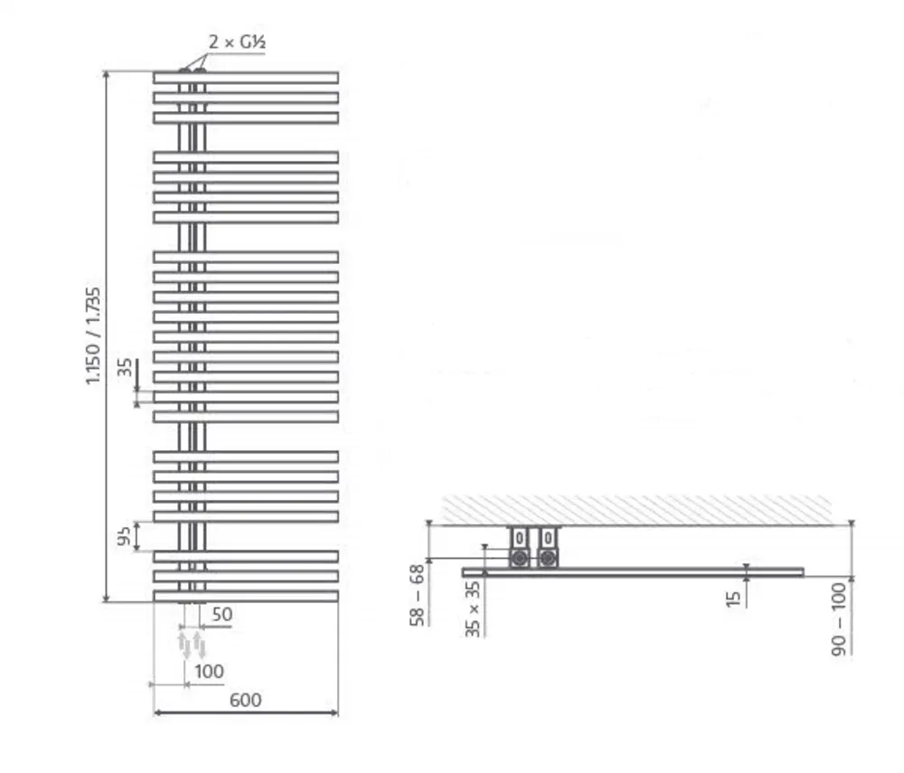 HSK Yenga Light Badheizkörper Designheizkörper 1735 x 600 mm-weiß HSK Yenga Light Badheizkörper Designheizkörper 1735 x 600 mm-weiß