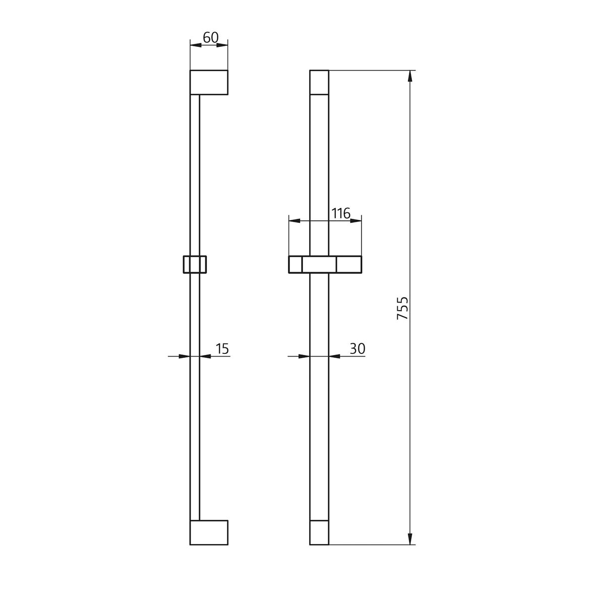 HSK Brausestange Eckig - Länge 755 mm  Skizze_1100071