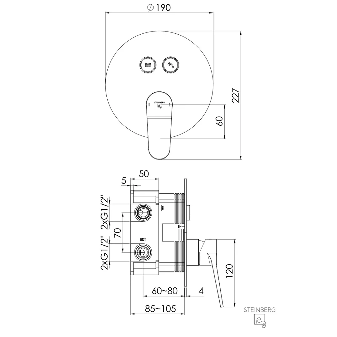 Steinberg Serie 340 Wannen-Brause-Armatur Schwarz-Matt Steinberg Serie 340 Wannen-Brause-Armatur Schwarz-Matt