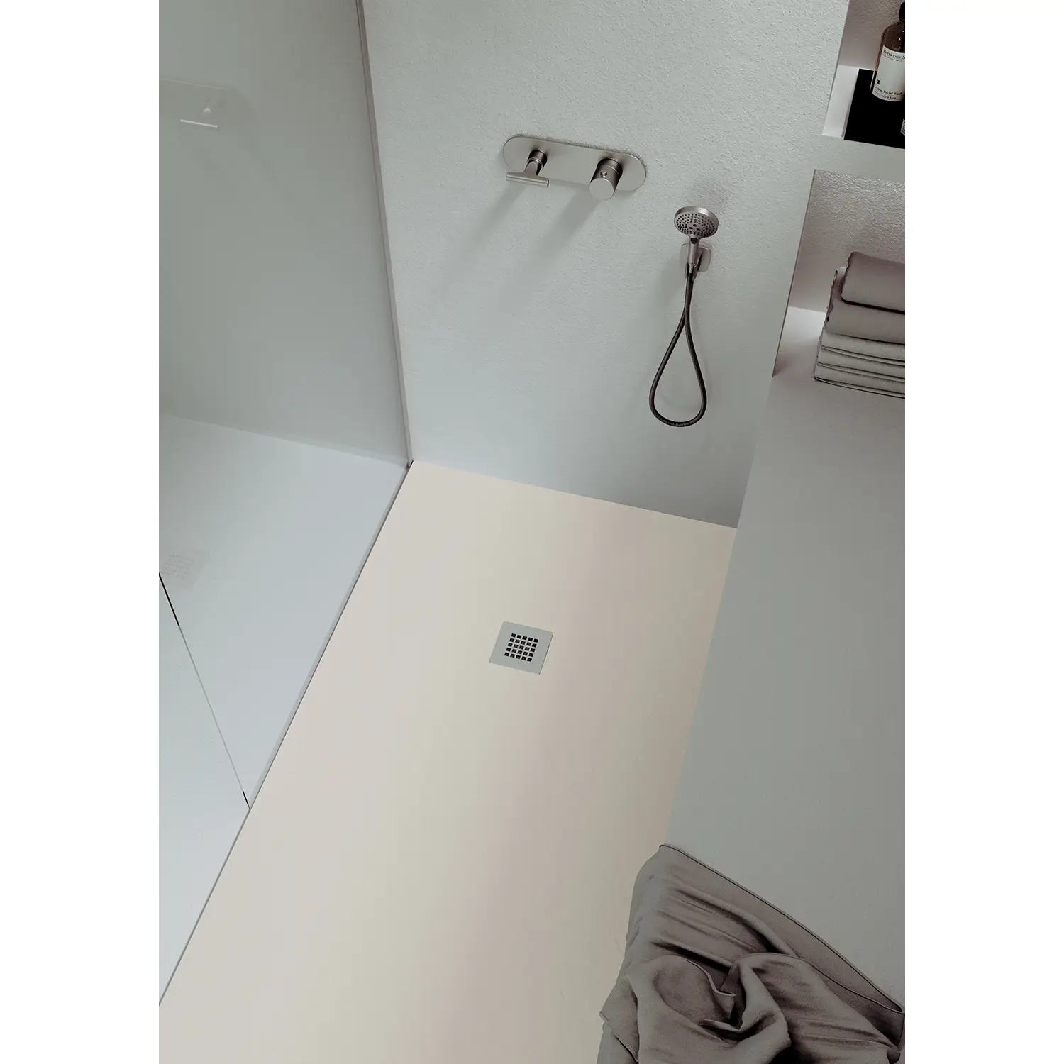 CSW Quadratduschwanne Slatestone L-Mineralguss-120 x 120 cm-creme