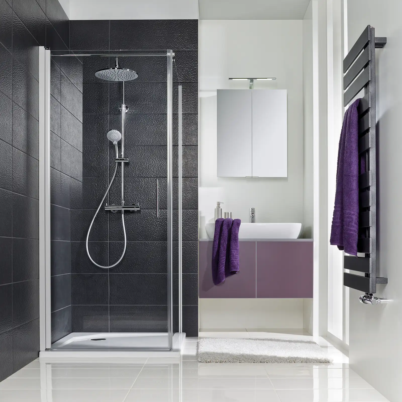 HSK Duschkabine Favorit Nova Drehtür mit Seitenwand 75x75 cm-LA-Alu Silber-matt-Klar hell HSK Duschkabine Favorit Nova Drehtür mit Seitenwand 100x100 cm-LA-Chrom-optik-Linea 02-mit EGB